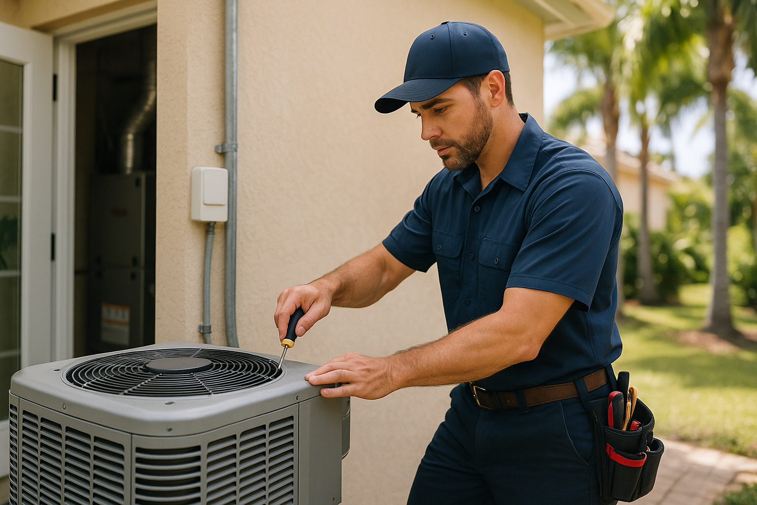 Editorial illustration depicting ac unit size golden gate estates home