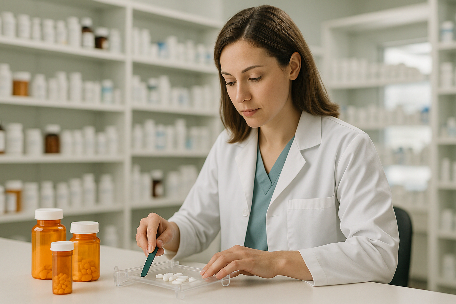 Editorial illustration depicting compounding pharmacy technician certification requirements