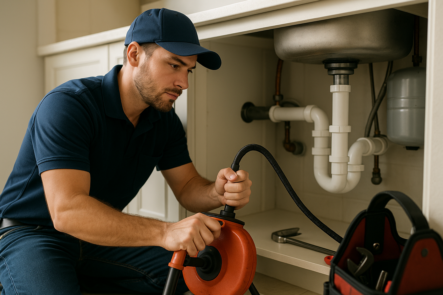 Editorial illustration depicting drain cleaning