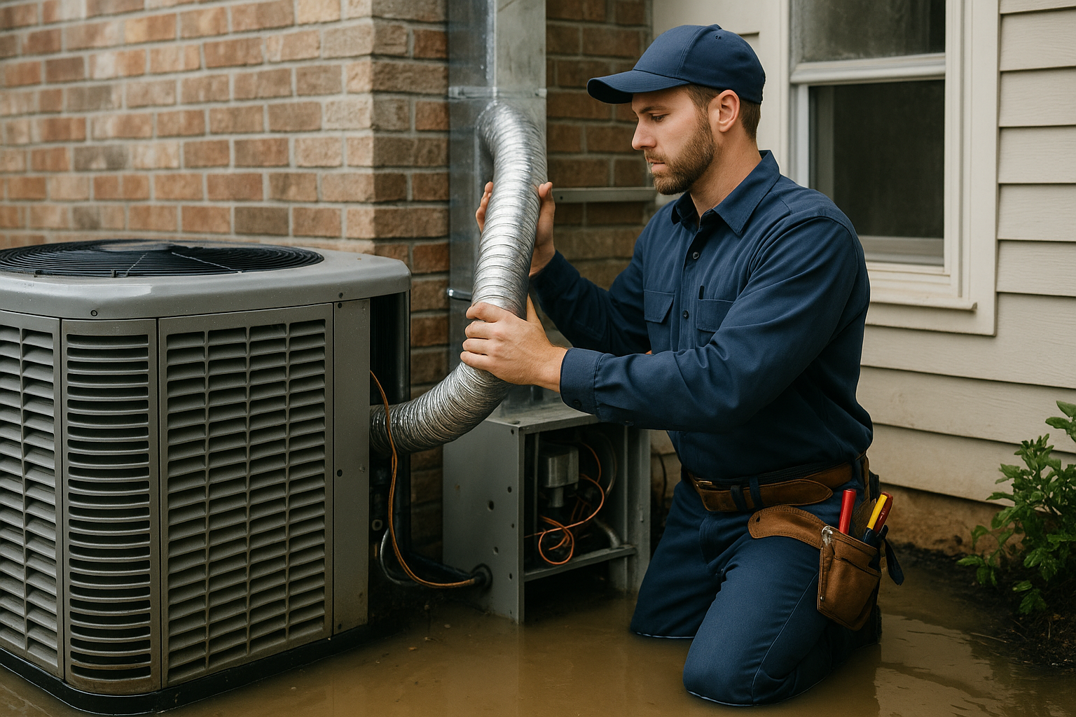 Editorial illustration depicting ductwork repair charleston flooding damage