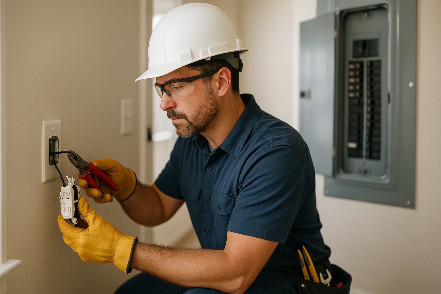 Editorial illustration depicting electrician
