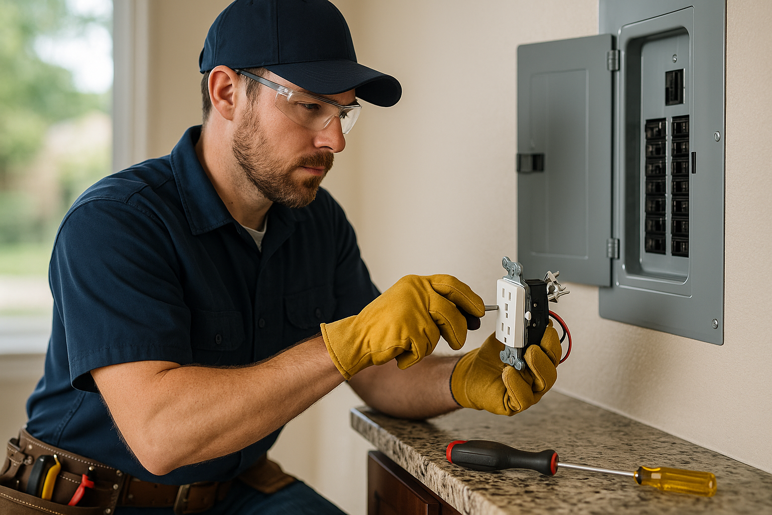 Editorial illustration depicting electrician pflugerville