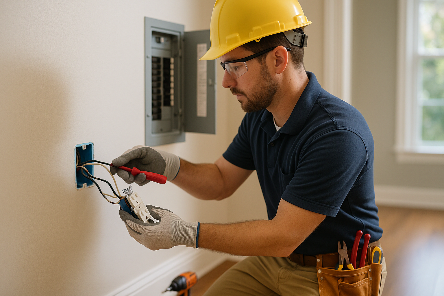 Editorial illustration depicting electricians in greensboro