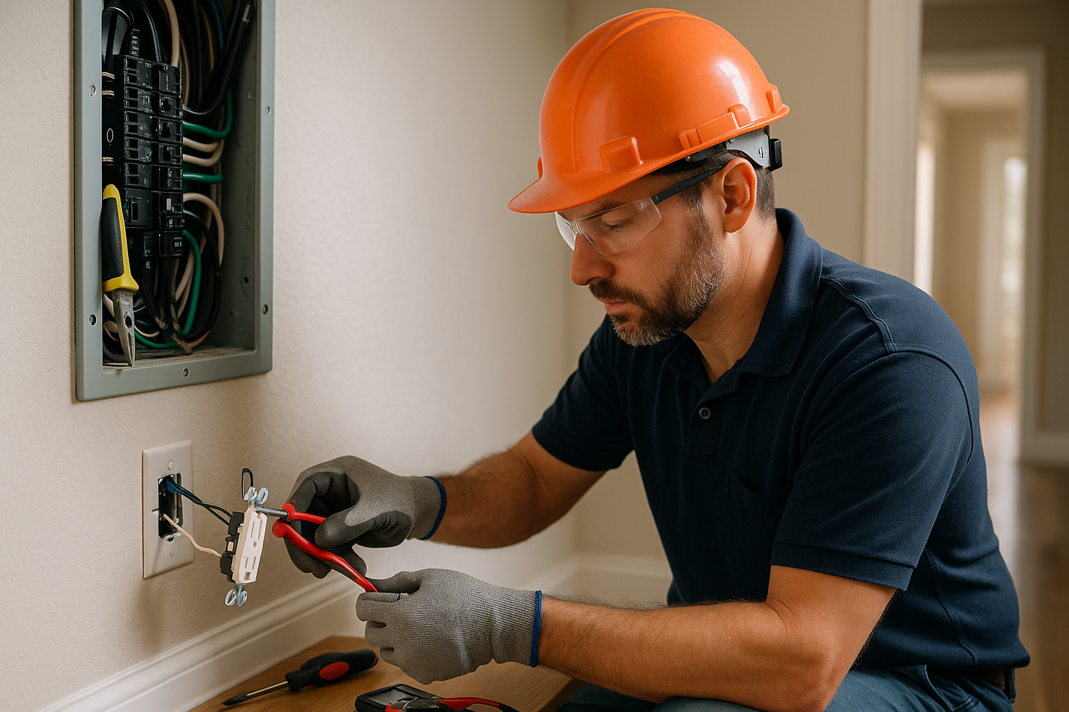 Editorial illustration depicting emergency electrical services