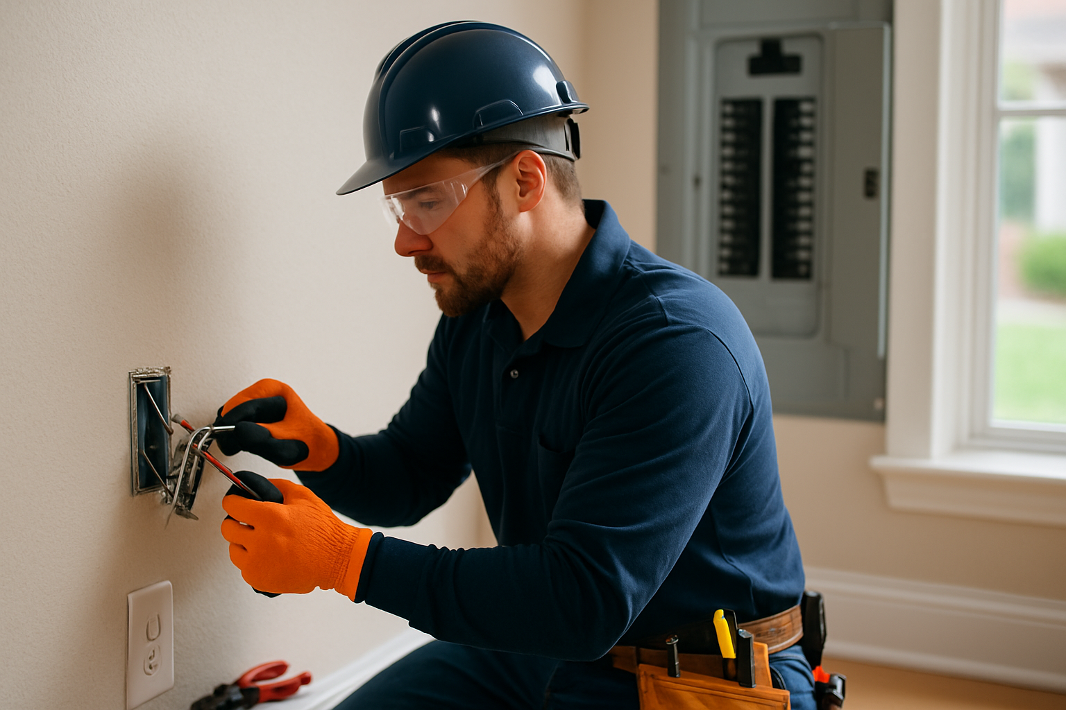 Editorial illustration depicting emergency electrician