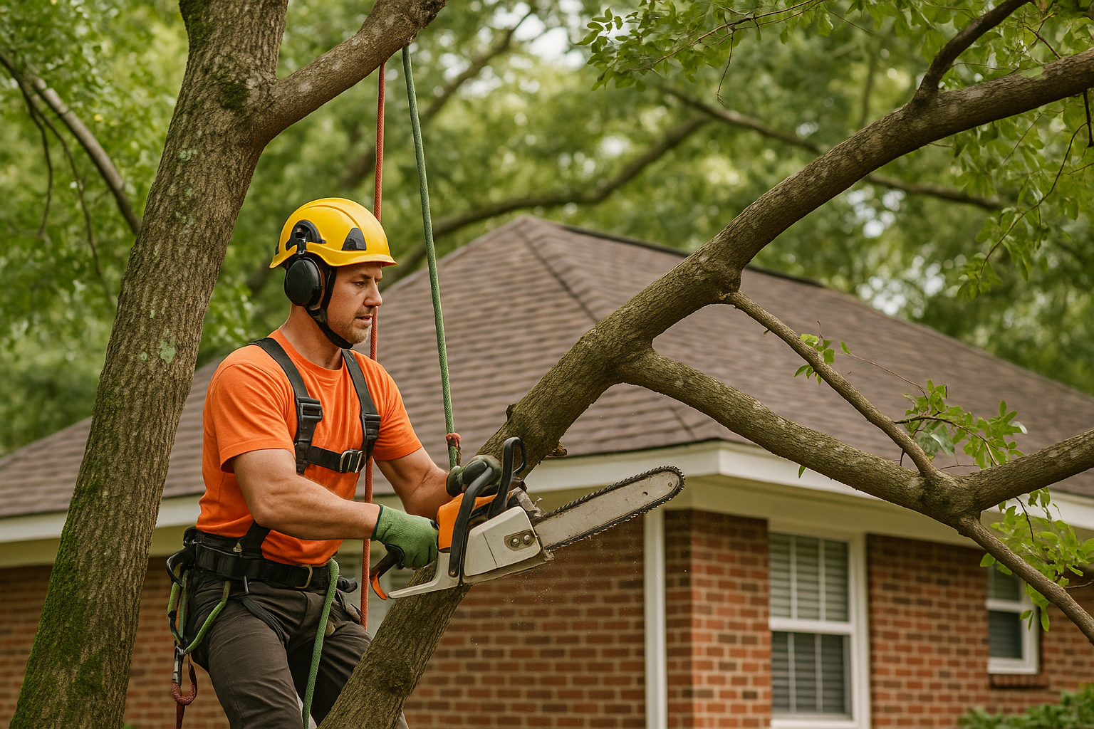 Editorial illustration depicting emergency tree removal cost pensacola hurricane