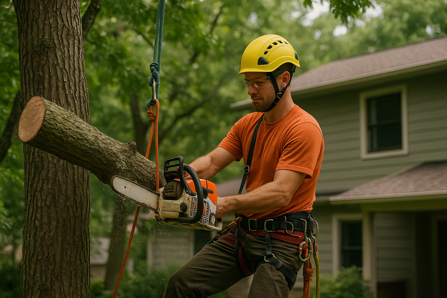 Editorial illustration depicting emergency tree removal cost asheville ice storm