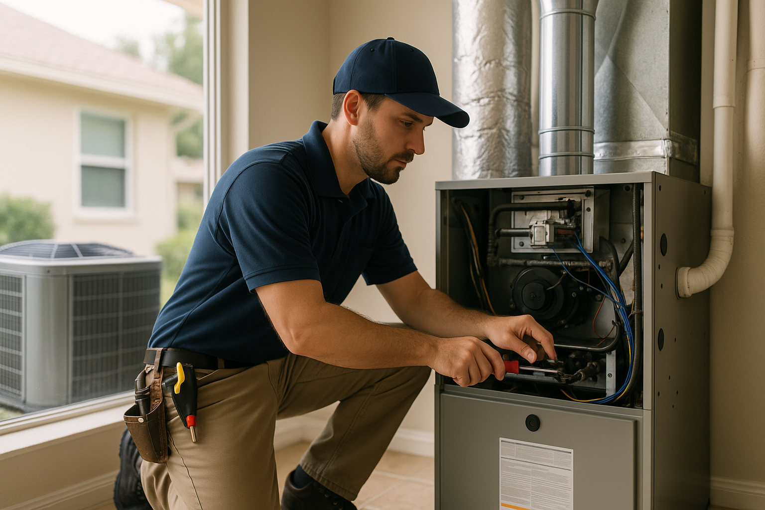 Editorial illustration depicting furnace repair