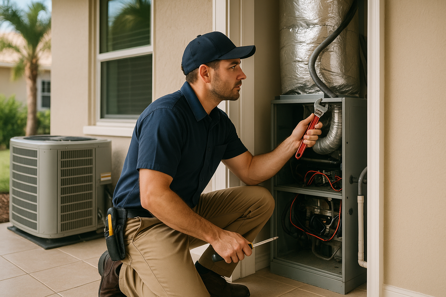 Editorial illustration depicting furnace repair