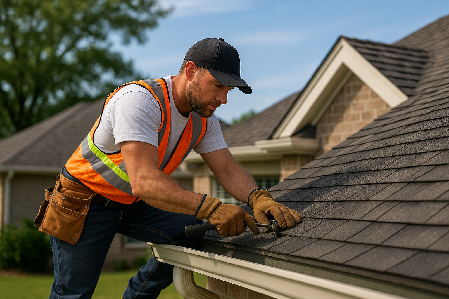 Editorial illustration depicting hail damage roof repair cost conroe texas