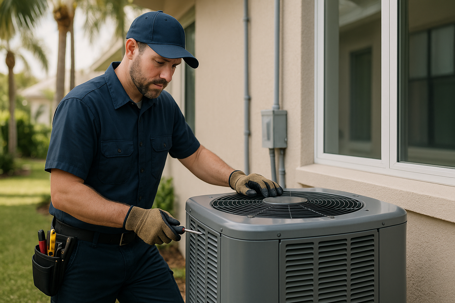 Editorial illustration depicting hvac replacement cost siesta key