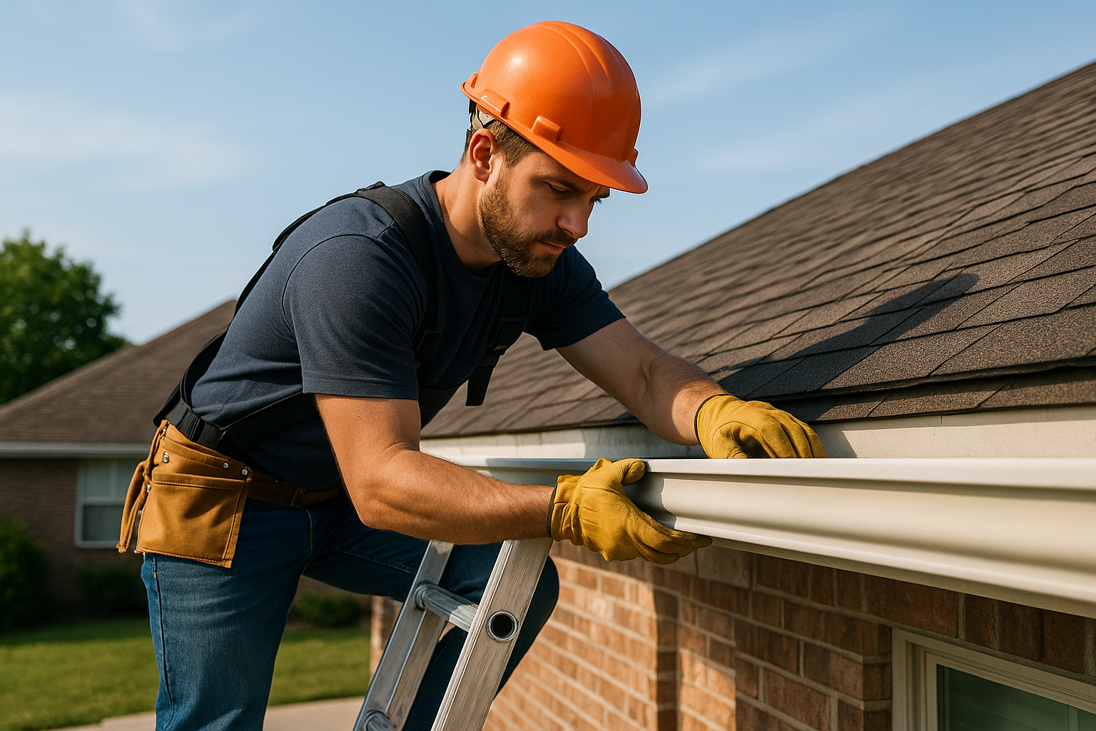 Editorial illustration depicting rain gutter repair