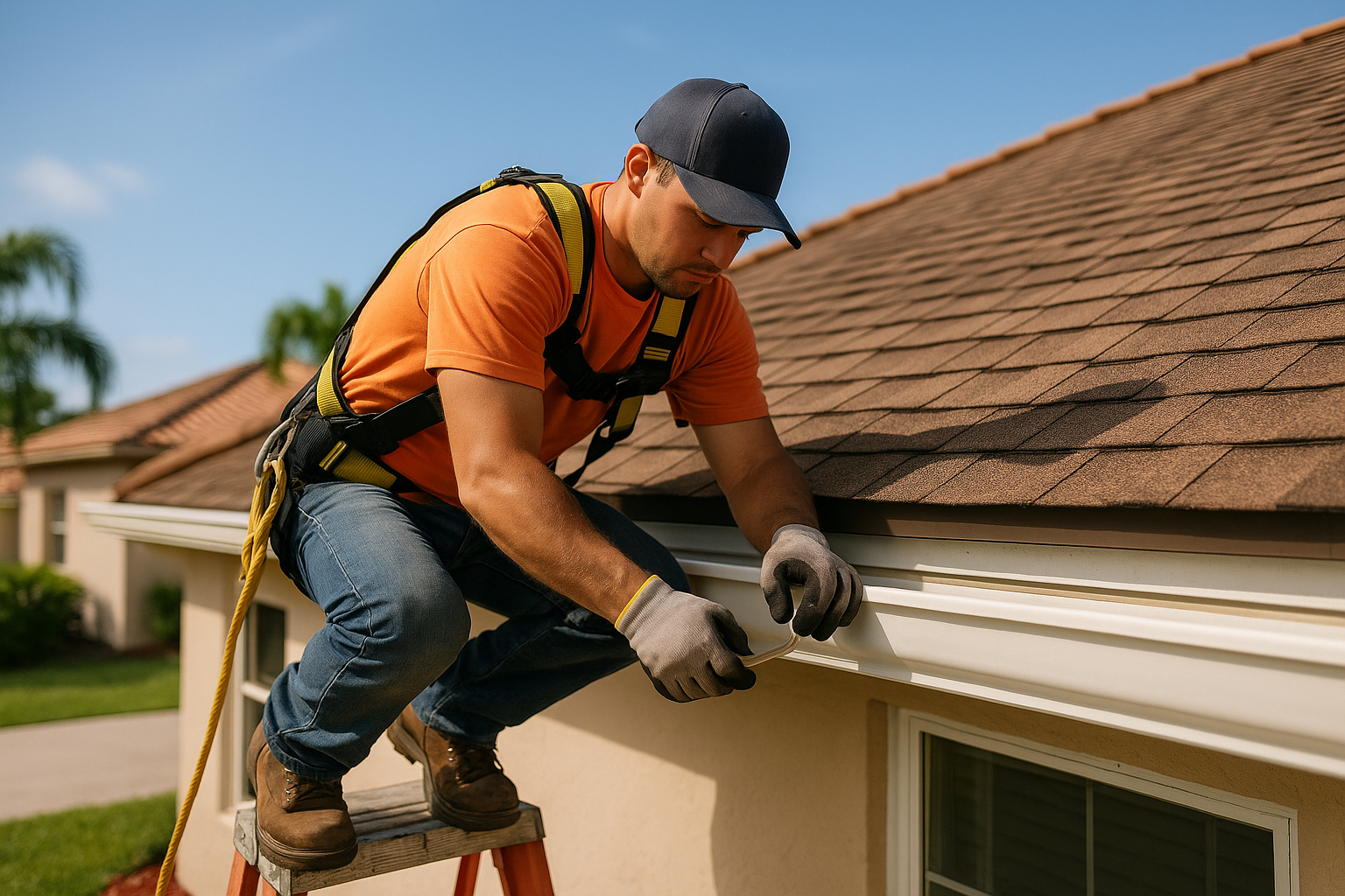 Editorial illustration depicting replace roof gutters pembroke pines summer rain season