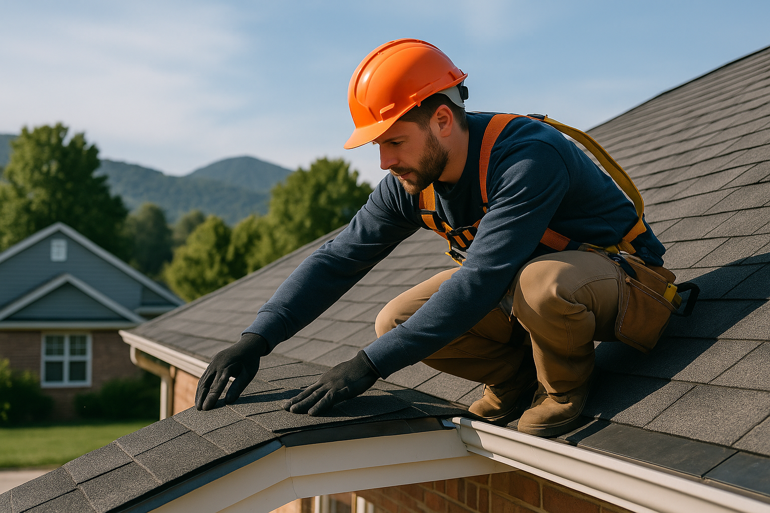 Editorial illustration depicting roofer asheville