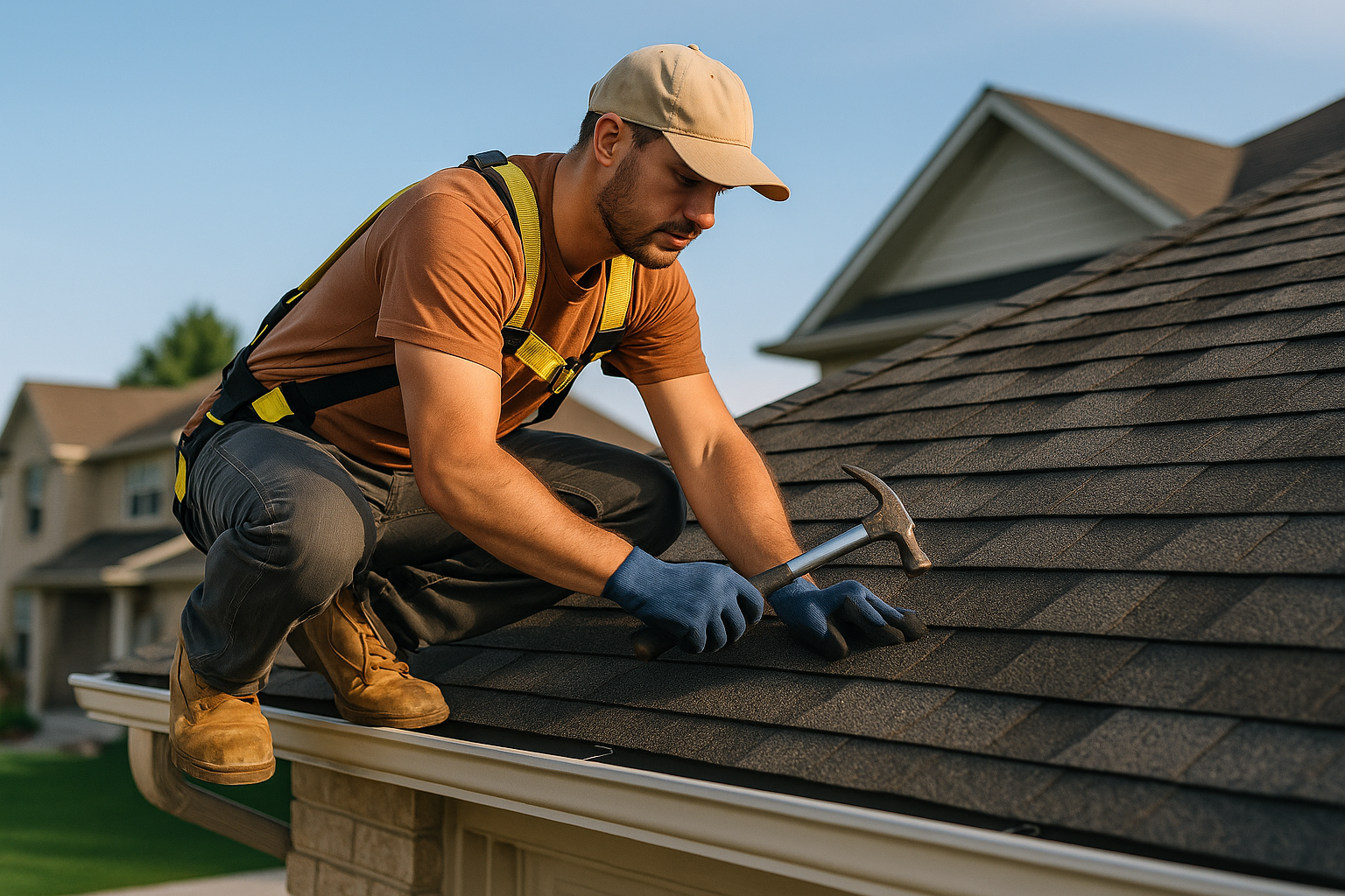 Editorial illustration depicting roofers in new braunfels