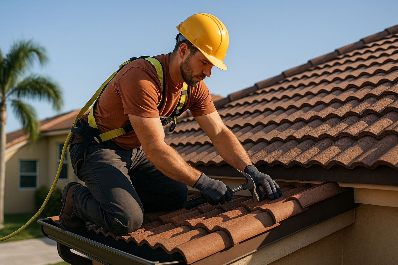 Editorial illustration depicting roofing pembroke pines