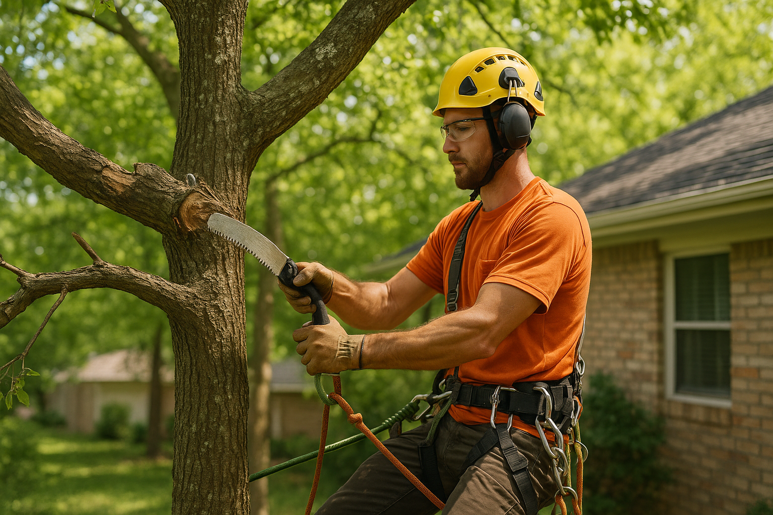 Editorial illustration depicting remove dead tree branches spring growth east texas