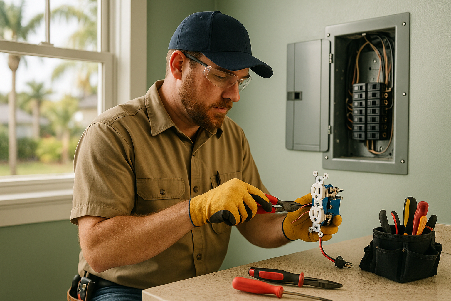Editorial illustration depicting st petersburg summer electric bill spike electrician