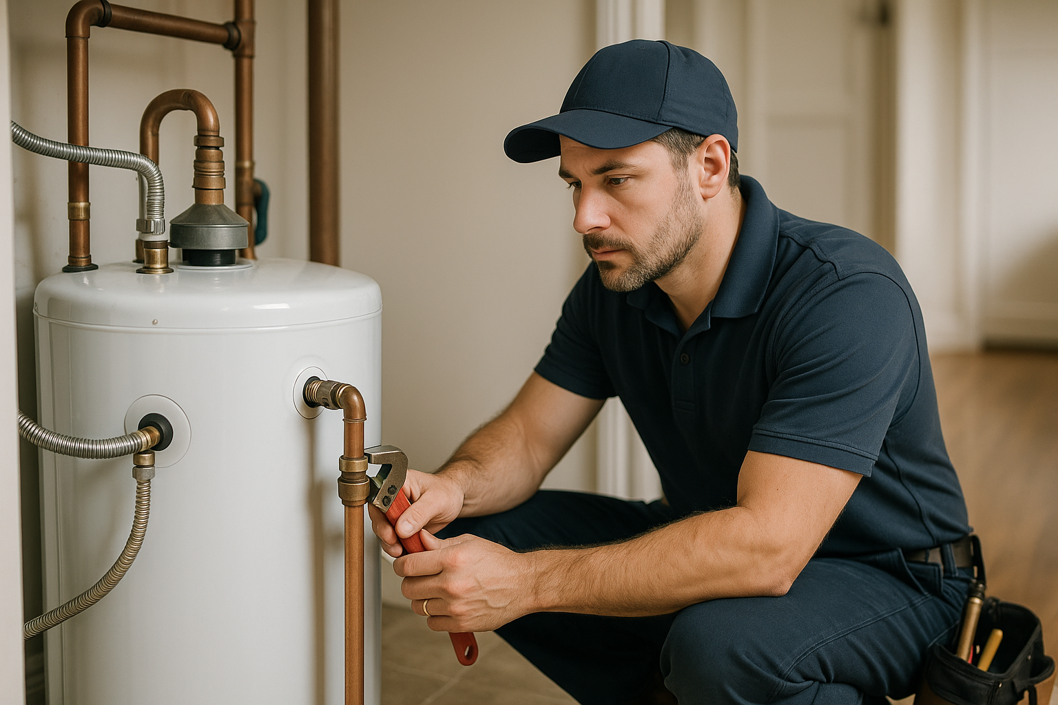 Editorial illustration depicting water heater replacement cost round rock tx