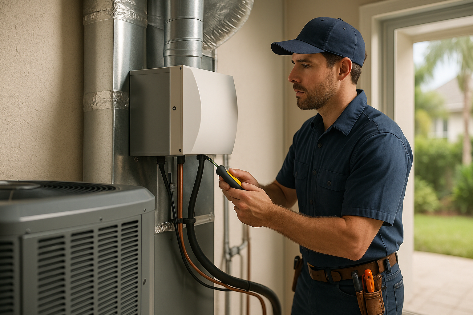 Editorial illustration depicting whole house dehumidifier hvac high humidity