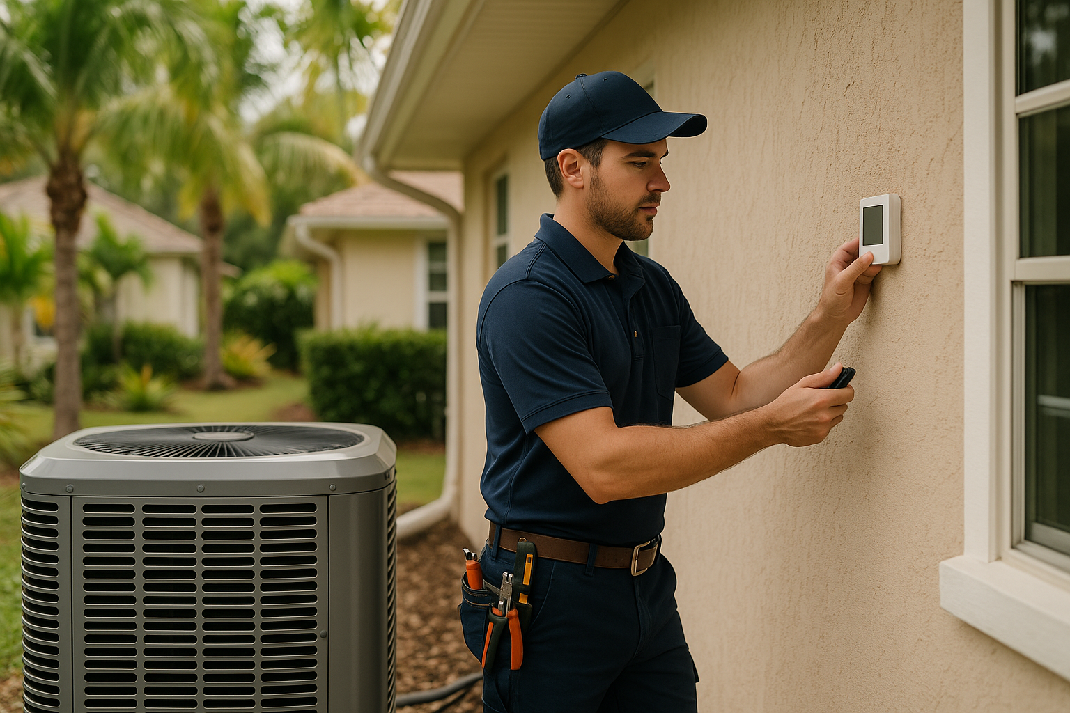 Editorial illustration depicting ac humidity problems sarasota florida